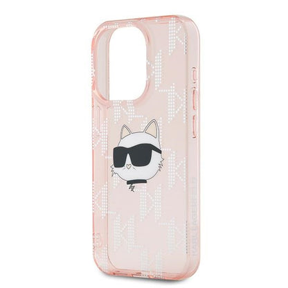 Hoes voor Apple iPhone 15 Pro Max, Karl Lagerfeld, IML Luxury Monogram Choupette's Head, Roze