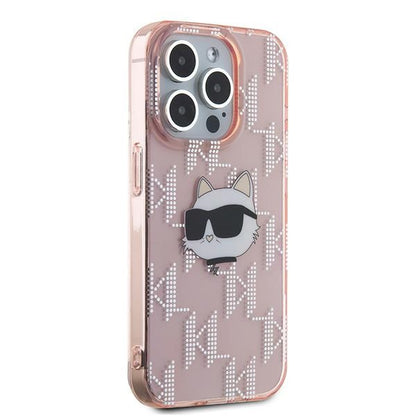 Hoes voor Apple iPhone 15 Pro Max, Karl Lagerfeld, IML Luxury Monogram Choupette's Head, Roze
