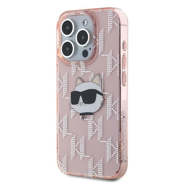 Hoes voor Apple iPhone 15 Pro Max, Karl Lagerfeld, IML Luxury Monogram Choupette's Head, Roze