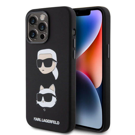 Hülle für Apple iPhone 15 Pro Max, Karl Lagerfeld, Silikon Karl & Choupette Köpfe, Schwarz