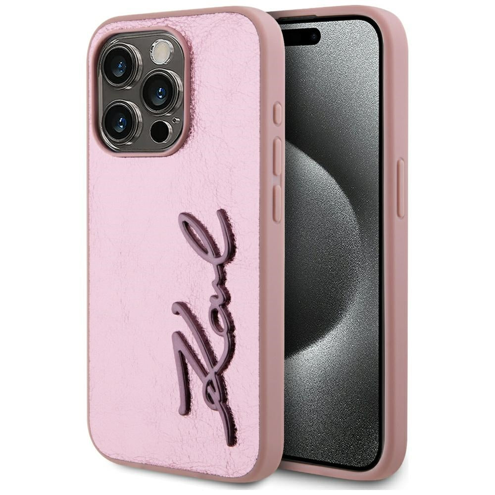 Hülle für Apple iPhone 15 Pro Max, Karl Lagerfeld, Metal Signature, Rosa