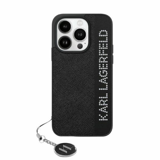 Hülle für Apple iPhone 15 Pro Max, Karl Lagerfeld, Saffiano Rhinestones & Charm, Schwarz