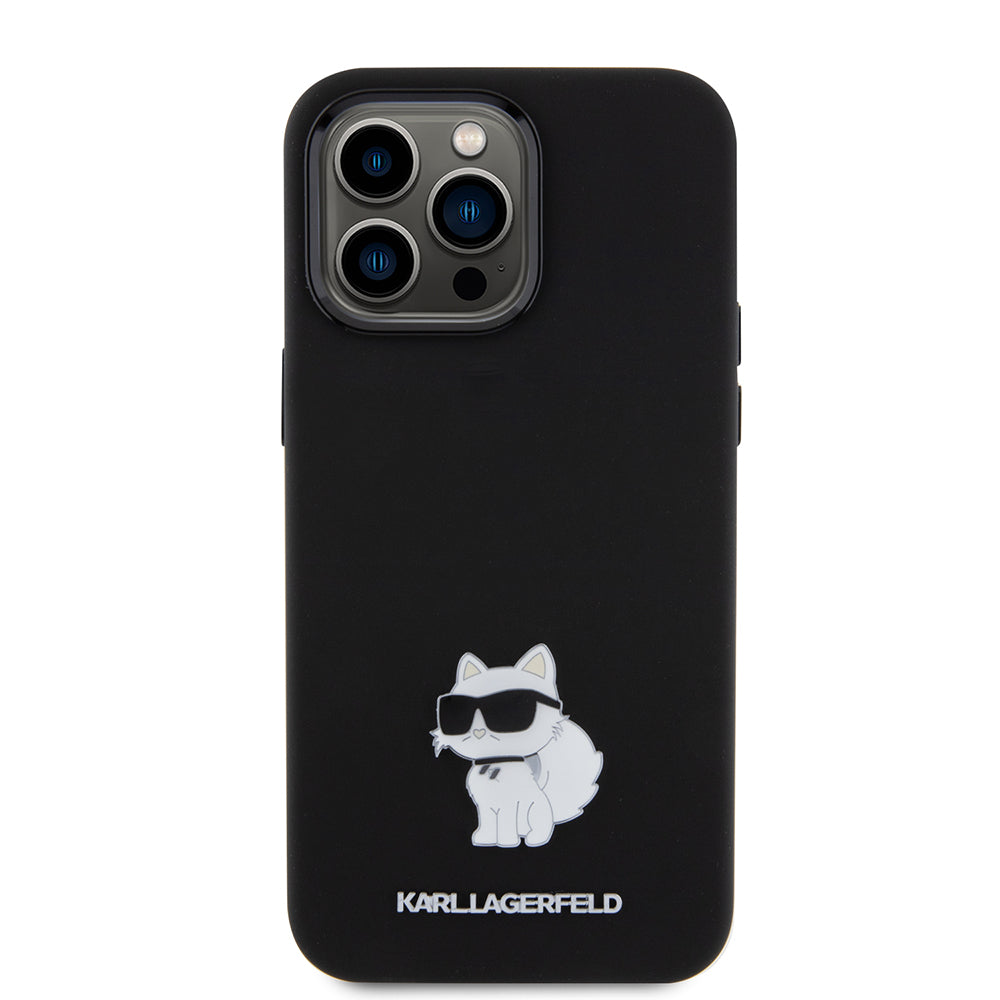 Étui pour Apple iPhone 15 Pro Max, Karl Lagerfeld, Silicone Choupette Metal, Noir