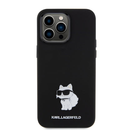 Étui pour Apple iPhone 15 Pro Max, Karl Lagerfeld, Silicone Choupette Metal, Noir