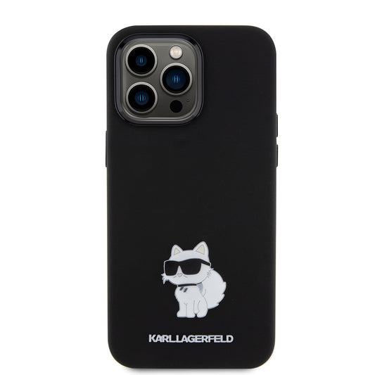 Hoes voor Apple iPhone 15 Pro Max, Karl Lagerfeld, Silicone Choupette Metal, Zwart
