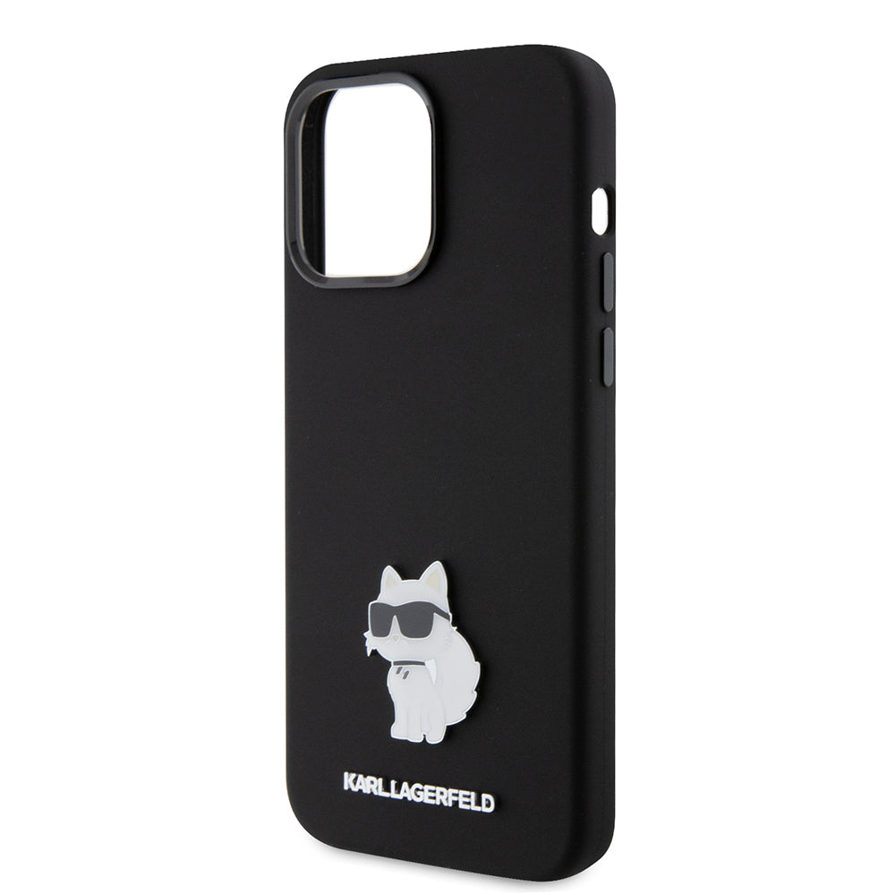 Étui pour Apple iPhone 15 Pro Max, Karl Lagerfeld, Silicone Choupette Metal, Noir