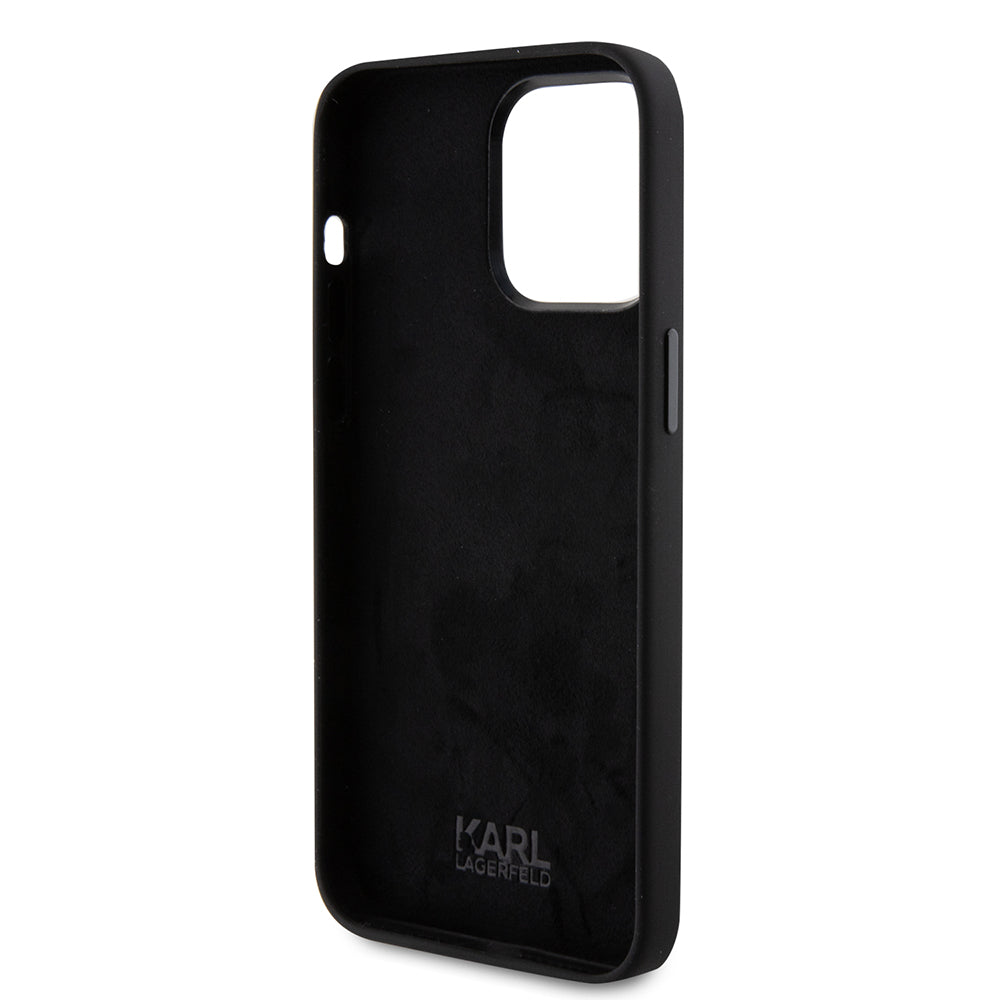 Étui pour Apple iPhone 15 Pro Max, Karl Lagerfeld, Silicone Choupette Metal, Noir