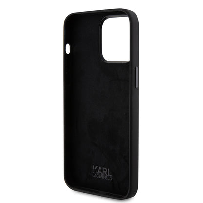 Étui pour Apple iPhone 15 Pro Max, Karl Lagerfeld, Silicone Choupette Metal, Noir
