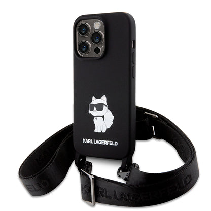 Étui pour Apple iPhone 15 Pro Max, Karl Lagerfeld, Silicone Crossbody Choupette, Noir