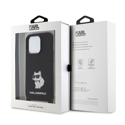 Hülle für Apple iPhone 15 Pro Max, Karl Lagerfeld, Silikon Crossbody Ikonik Karl, Schwarz