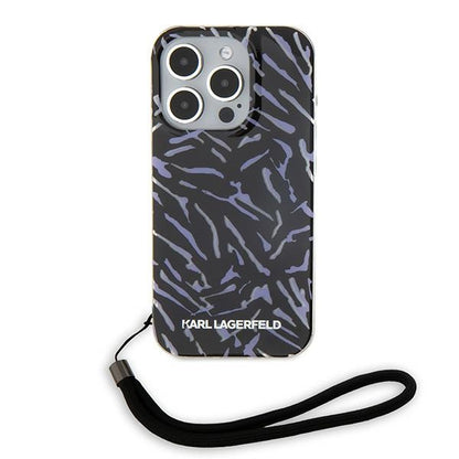 Étui pour Apple iPhone 15 Pro Max, Karl Lagerfeld, Zebra with Cord Strap, Violet