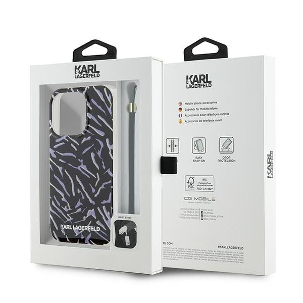 Étui pour Apple iPhone 15 Pro Max, Karl Lagerfeld, Zebra with Cord Strap, Violet