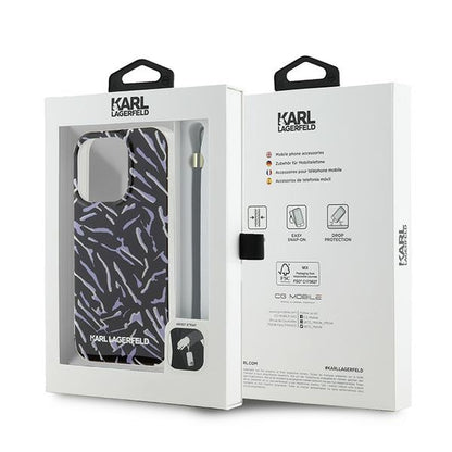 Étui pour Apple iPhone 15 Pro Max, Karl Lagerfeld, Zebra with Cord Strap, Violet