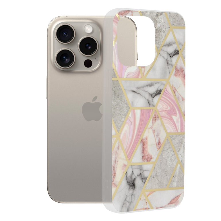 Hülle für Apple iPhone 15 Pro Max, Techsuit, Marble, Rosa