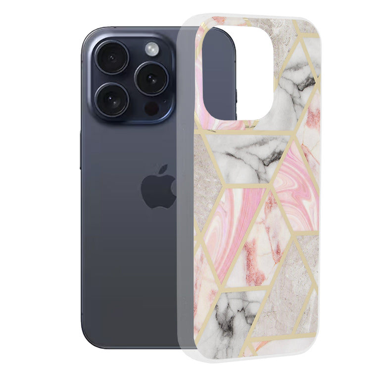 Coque pour Apple iPhone 15 Pro, Techsuit, Marble, Rose