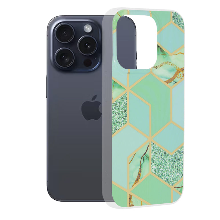Coque pour Apple iPhone 15 Pro, Techsuit, Marble, Vert