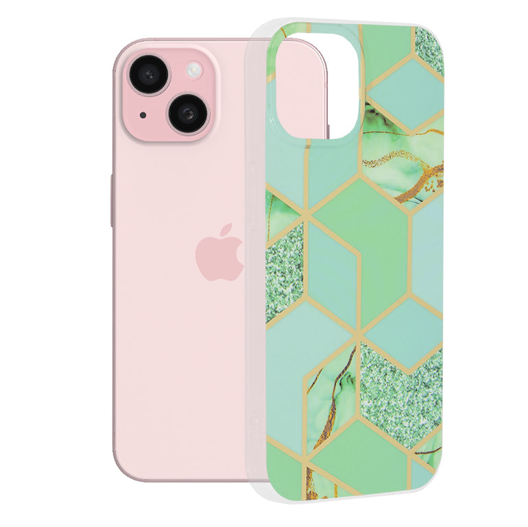Coque pour Apple iPhone 15, Techsuit, Marble, Vert
