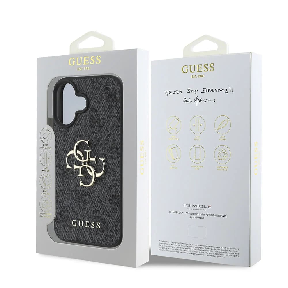 Étui pour Apple iPhone 16, Guess, 4G Big Logo, Noir