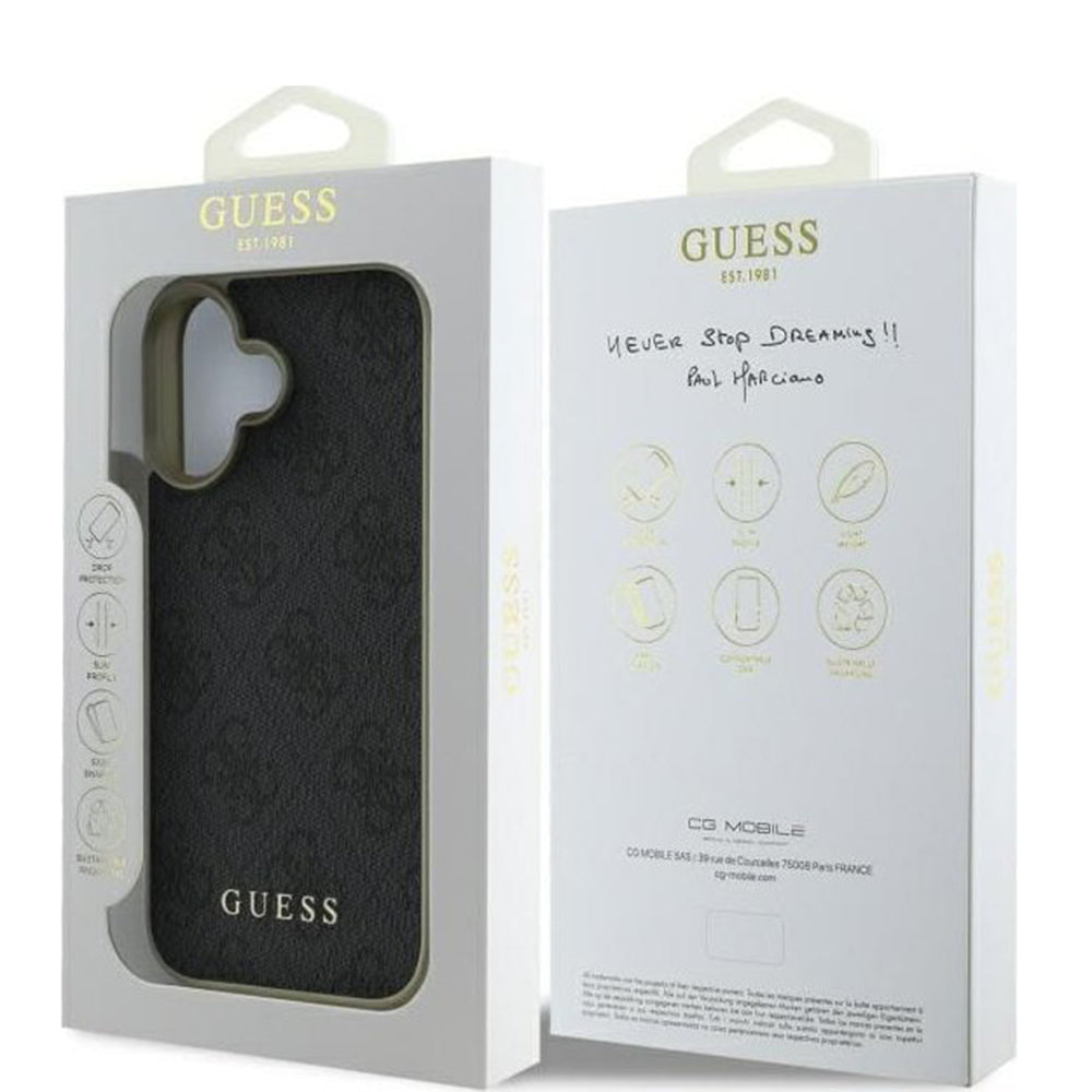 Hoes voor Apple iPhone 16, Guess, 4G Charm, Zwart