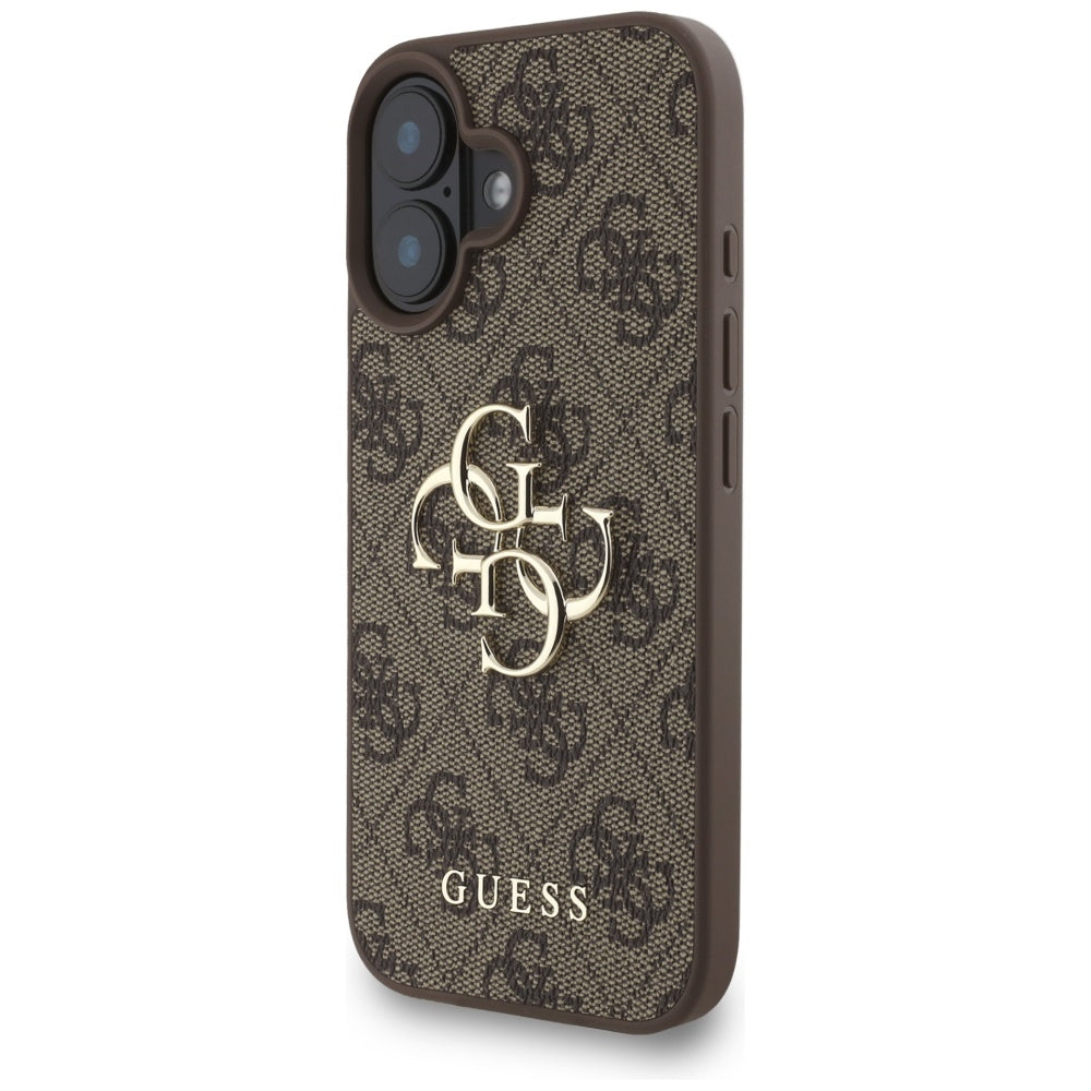 Étui pour Apple iPhone 16, Guess, 4G Classic Logo avec sangle, Marron