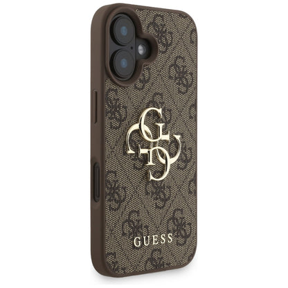 Étui pour Apple iPhone 16, Guess, 4G Classic Logo avec sangle, Marron