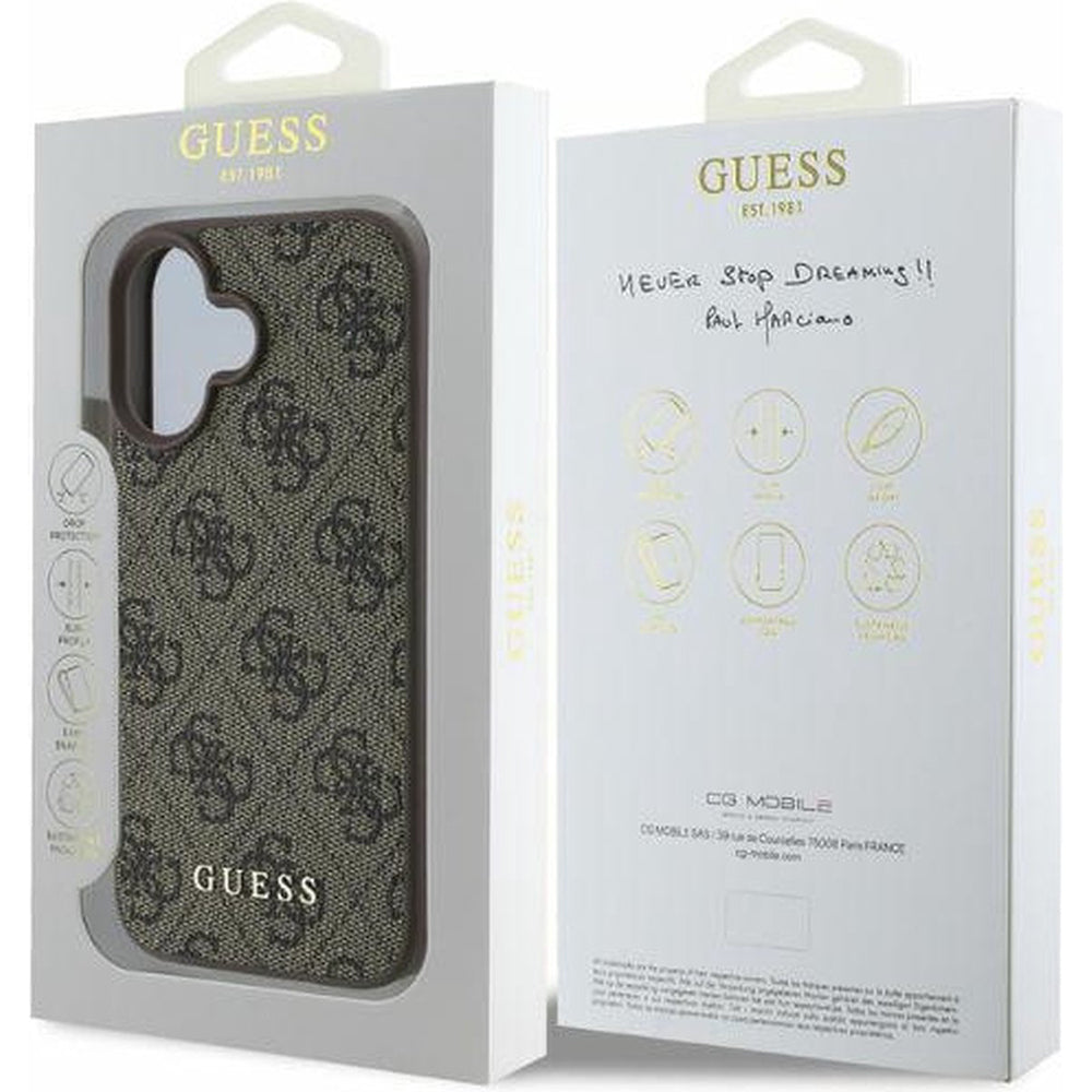 Étui pour Apple iPhone 16, Guess, 4G Classic, Marron