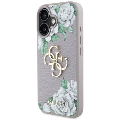 Étui pour Apple iPhone 16, Guess, 4G Grained Roses Big Logo, Violet