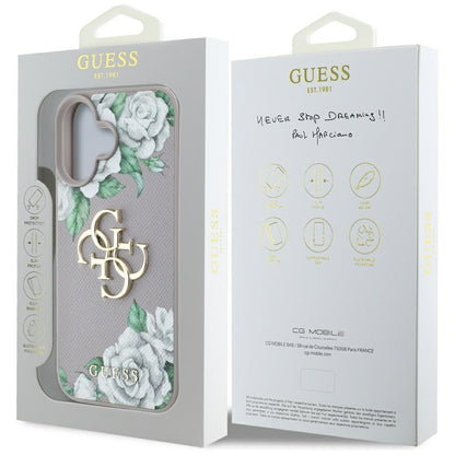 Étui pour Apple iPhone 16, Guess, 4G Grained Roses Big Logo, Violet