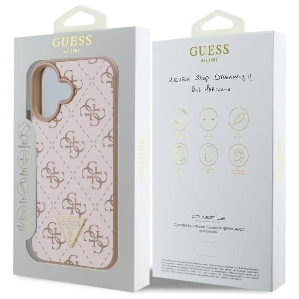 Hoes voor Apple iPhone 16, Guess, 4G Triangle Logo, Wit