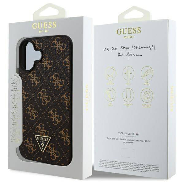 Hoes voor Apple iPhone 16, Guess, 4G Triangle Logo, Zwart