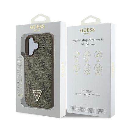 Hoes voor Apple iPhone 16, Guess, 4G Triangle Strass, Bruin