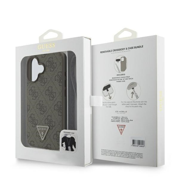 Hoes voor Apple iPhone 16, Guess, Crossbody 4G Triangle Strass, Bruin