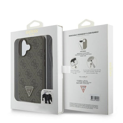 Hoes voor Apple iPhone 16, Guess, Crossbody 4G Triangle Strass, Bruin