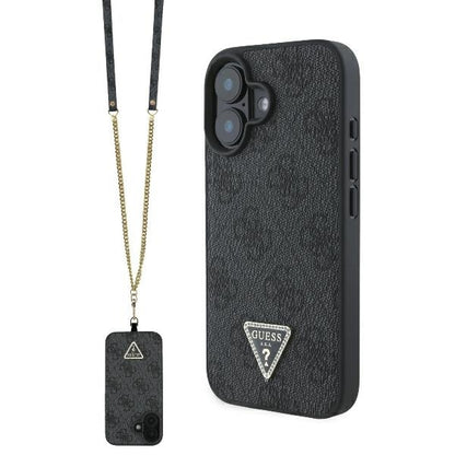 Hoes voor Apple iPhone 16, Guess, Crossbody 4G Triangle Strass, Zwart