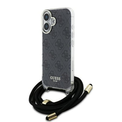 Hoes voor Apple iPhone 16, Guess, Crossbody Cord 4G Print, Zwart