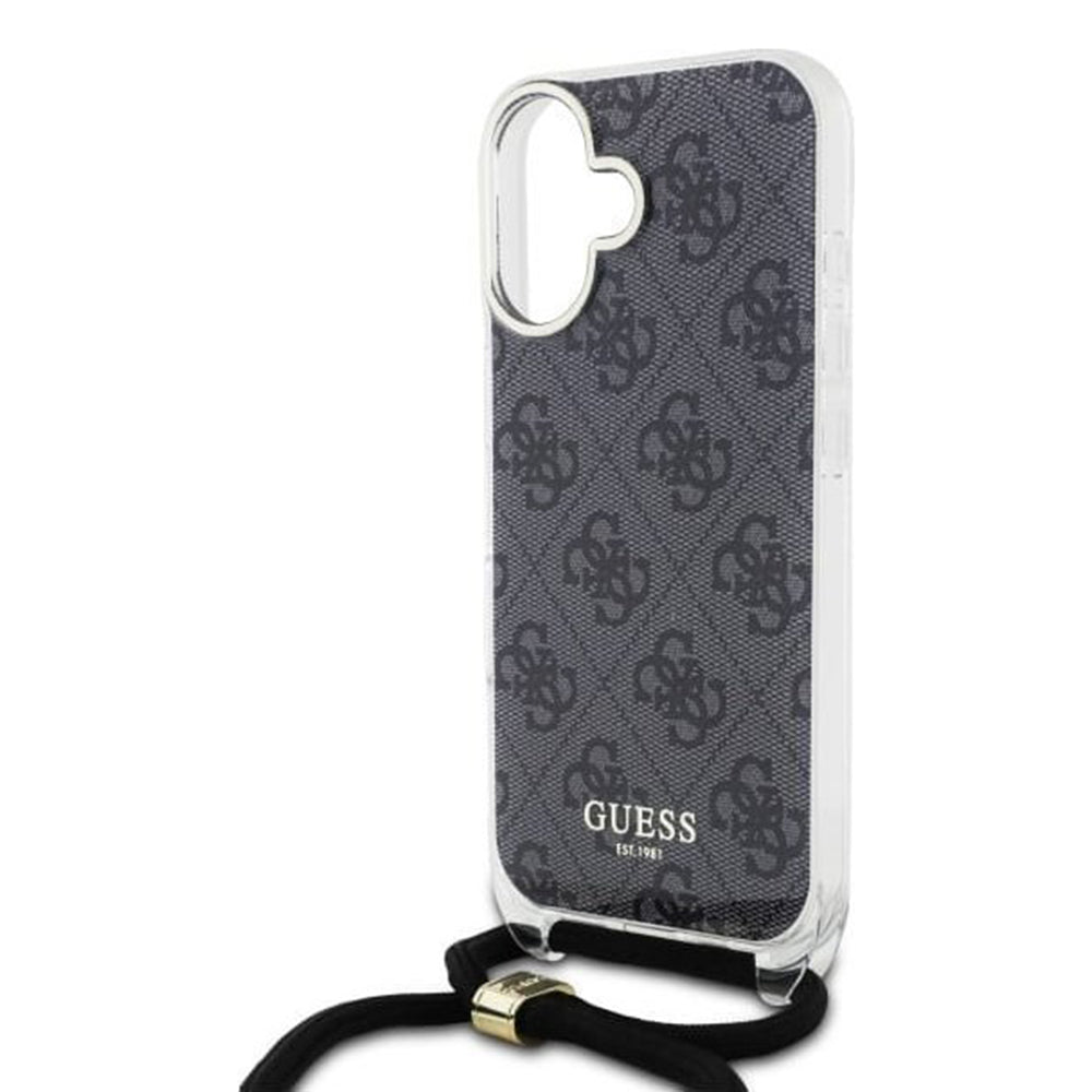 Hoes voor Apple iPhone 16, Guess, Crossbody Cord 4G Print, Zwart