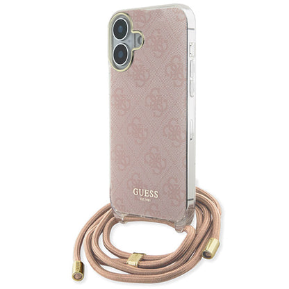 Housse pour Apple iPhone 16, Guess, Crossbody Cord 4G Print, Rose