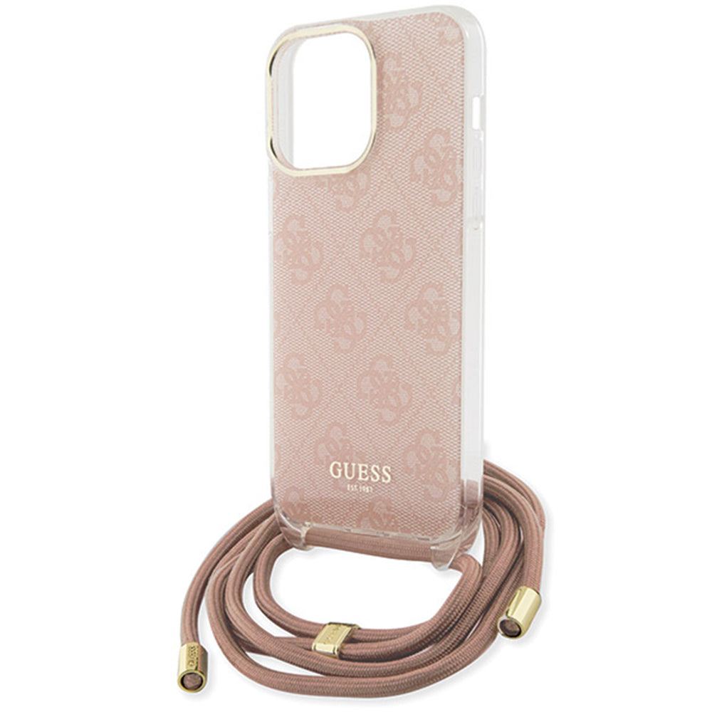 Housse pour Apple iPhone 16, Guess, Crossbody Cord 4G Print, Rose