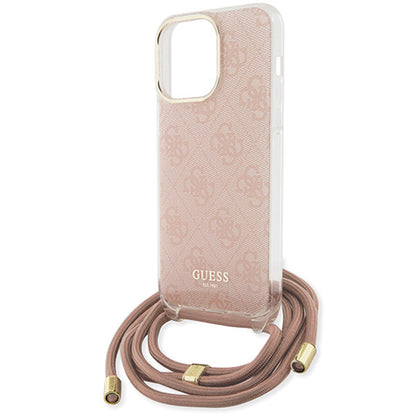 Housse pour Apple iPhone 16, Guess, Crossbody Cord 4G Print, Rose