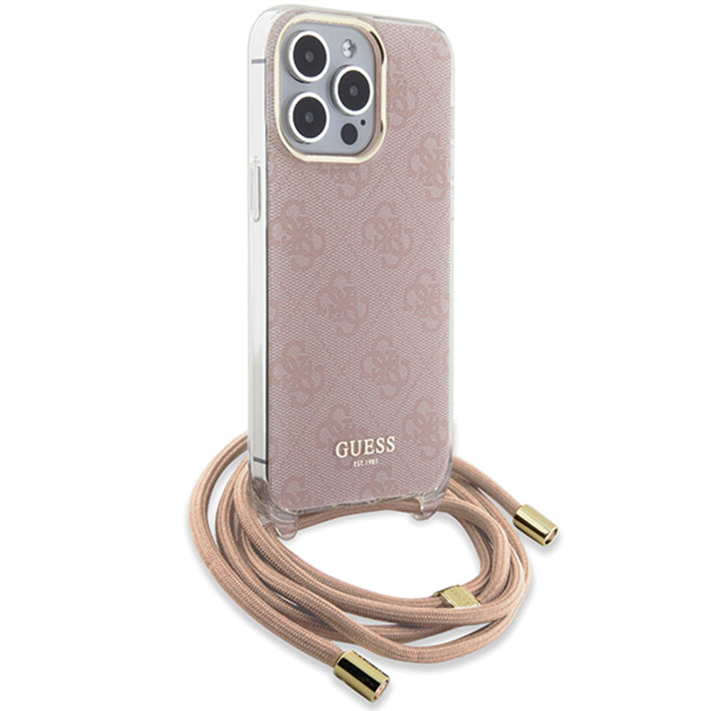 Housse pour Apple iPhone 16, Guess, Crossbody Cord 4G Print, Rose