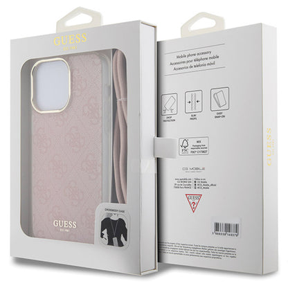 Housse pour Apple iPhone 16, Guess, Crossbody Cord 4G Print, Rose