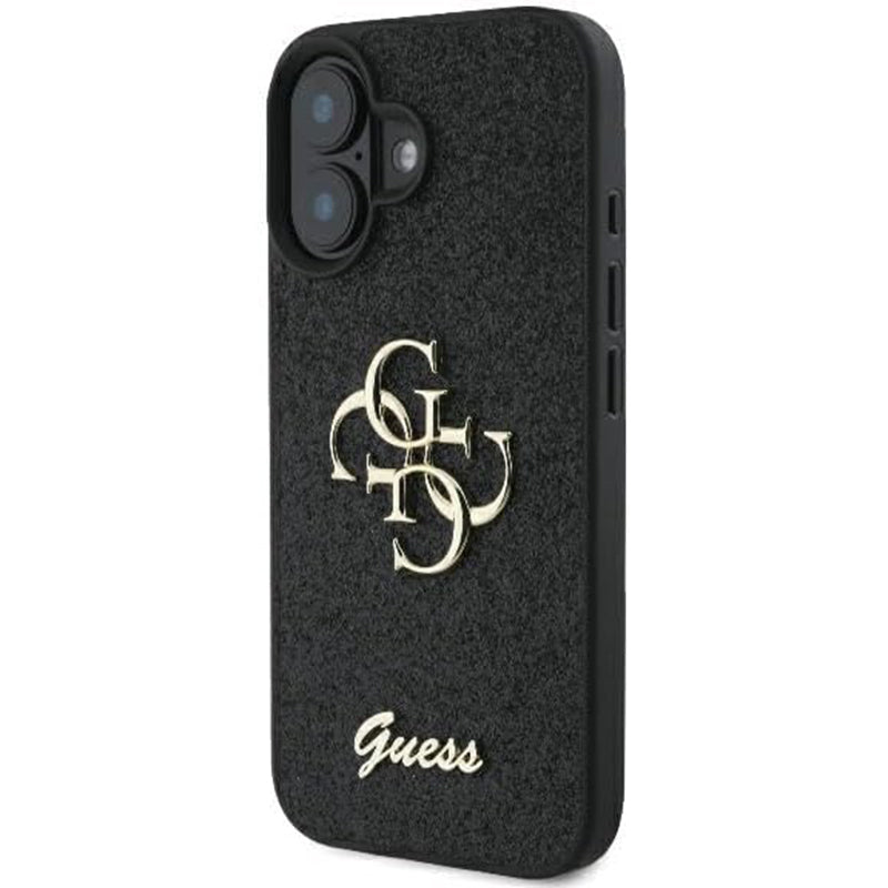 Hoes voor Apple iPhone 16, Guess, Fixed Glitter Big 4G, Zwart