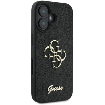 Hoes voor Apple iPhone 16, Guess, Fixed Glitter Big 4G, Zwart