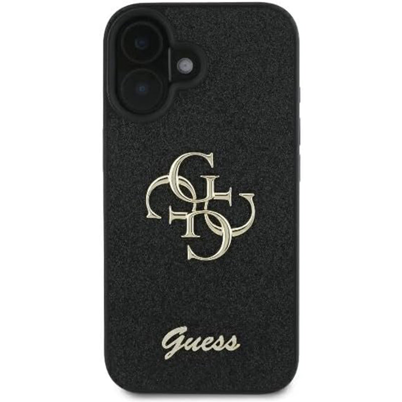 Hoes voor Apple iPhone 16, Guess, Fixed Glitter Big 4G, Zwart