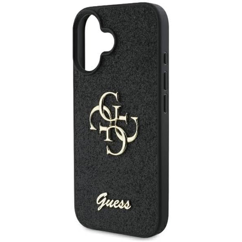 Hoes voor Apple iPhone 16, Guess, Fixed Glitter Big 4G, Zwart