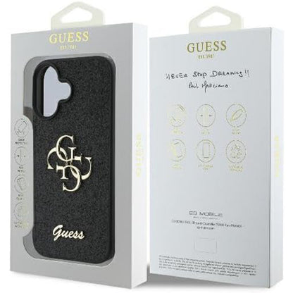 Hoes voor Apple iPhone 16, Guess, Fixed Glitter Big 4G, Zwart