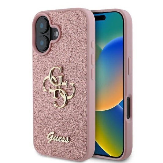 Étui pour Apple iPhone 16, Guess, Fixed Glitter Big 4G, Rose