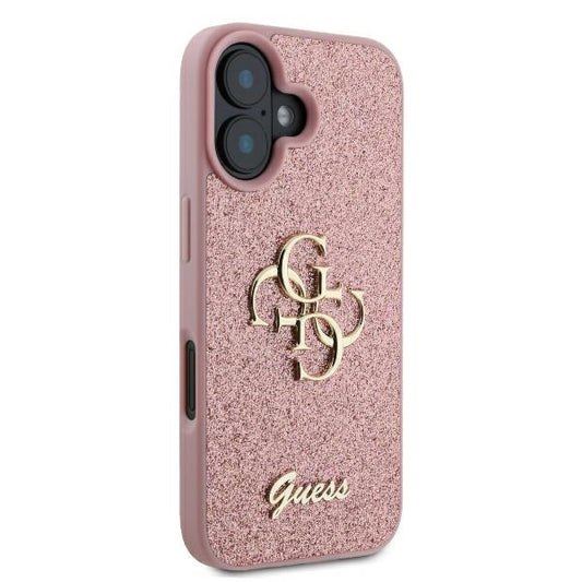 Étui pour Apple iPhone 16, Guess, Fixed Glitter Big 4G, Rose
