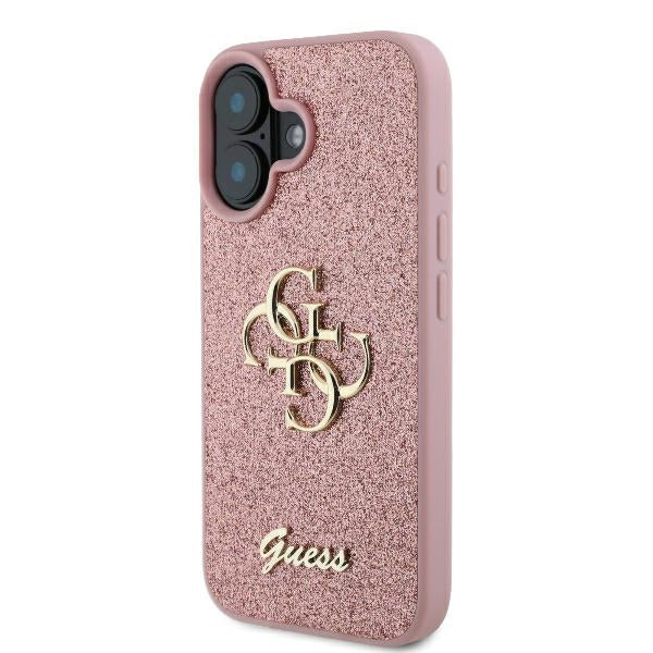 Étui pour Apple iPhone 16, Guess, Fixed Glitter Big 4G, Rose