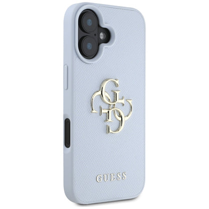 Étui pour Apple iPhone 16, Guess, Grained Big 4G Logo Small Classic Logo, Bleu